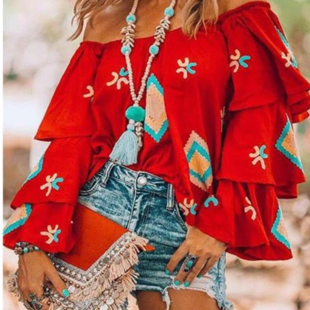 Bohemian Red Off-Shoulder Top